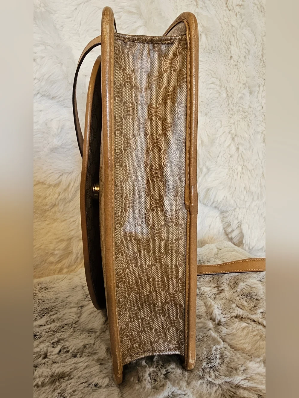 Celine Vintage Tan Leather & Monogram Crossbody Bag - Picture 5 of 16